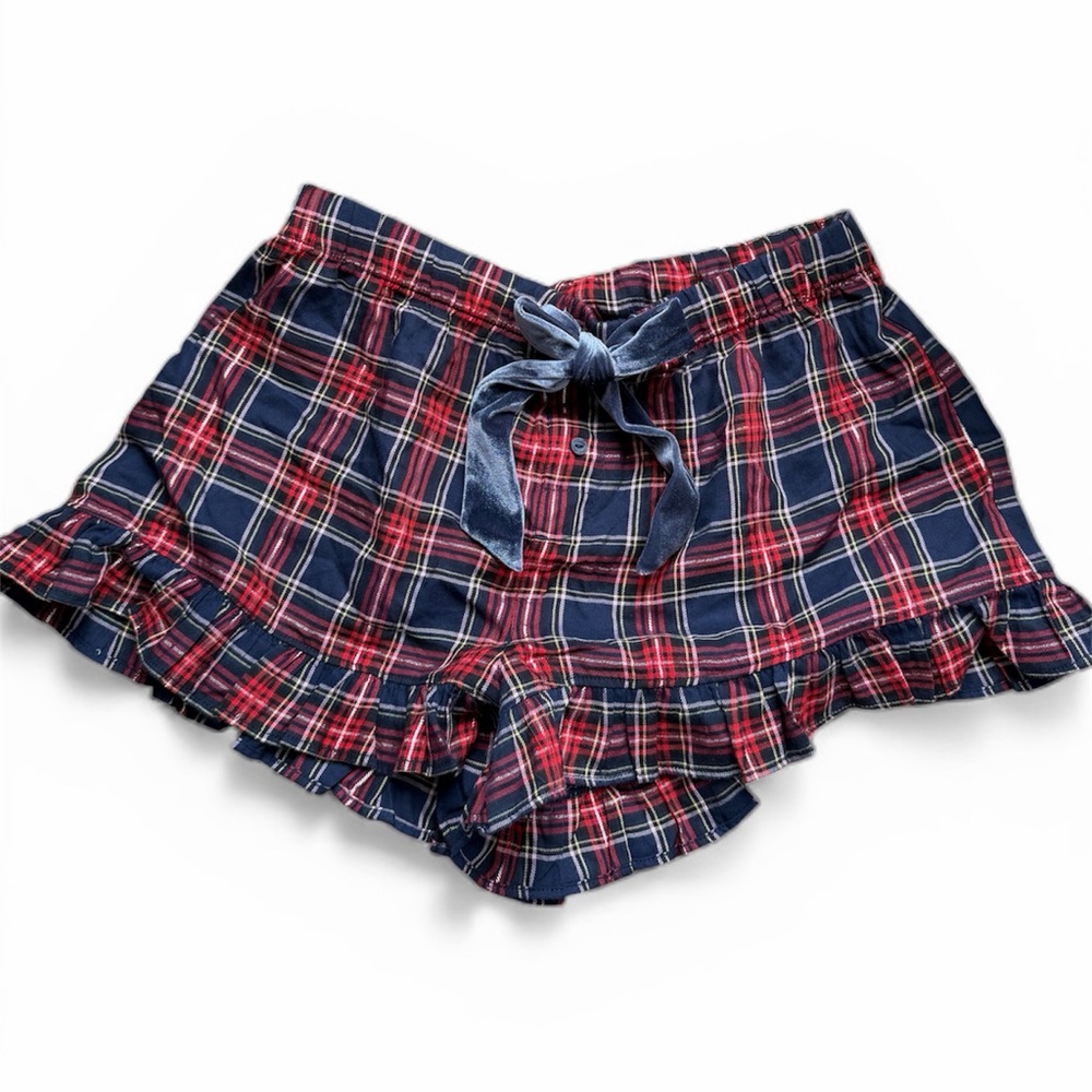 PINK Victoria's Secret Plaid Ruffle Shorts - Red and Blue